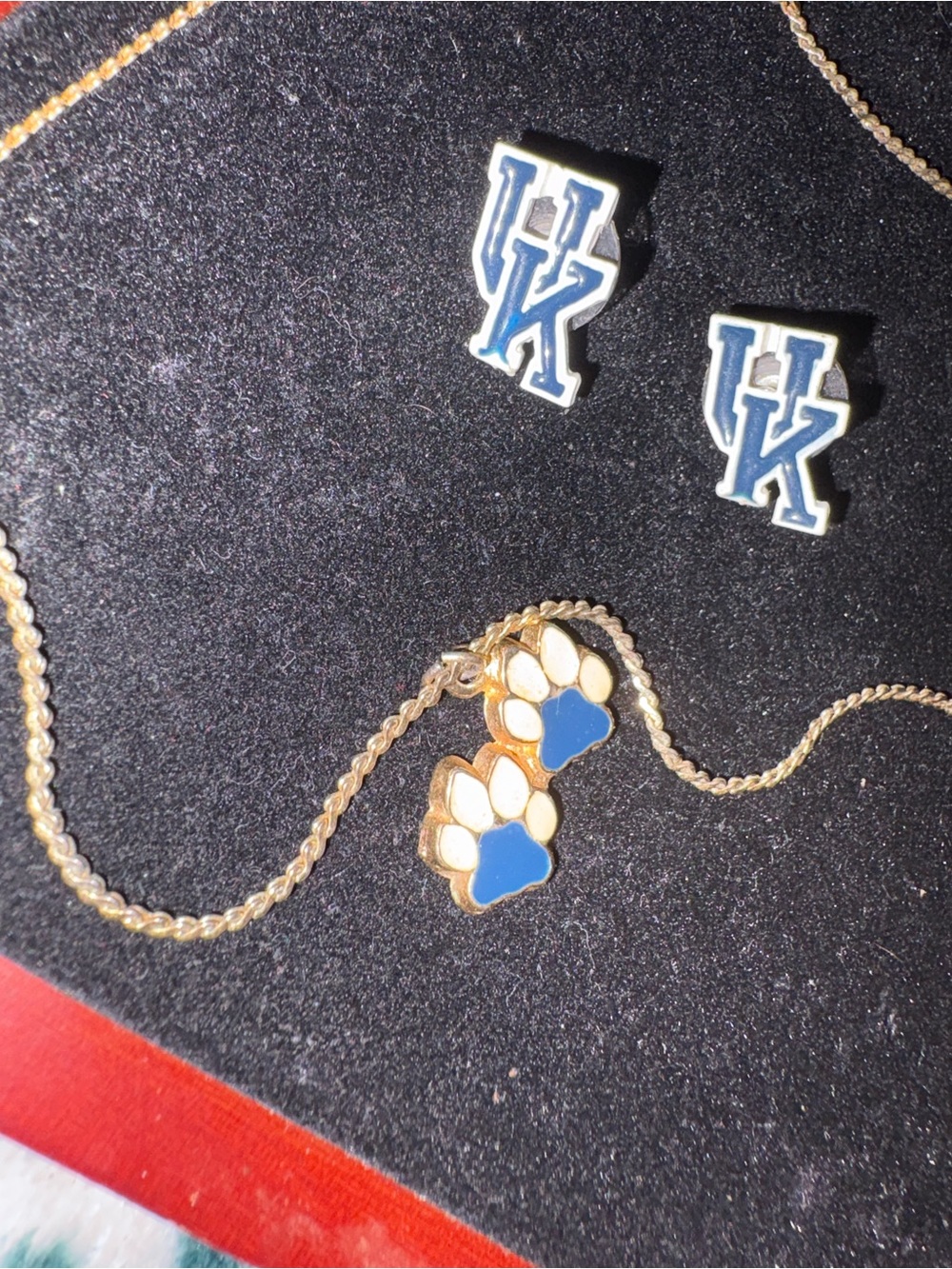 Blue Paw Pendant Necklace and UK Stud Earrings Set